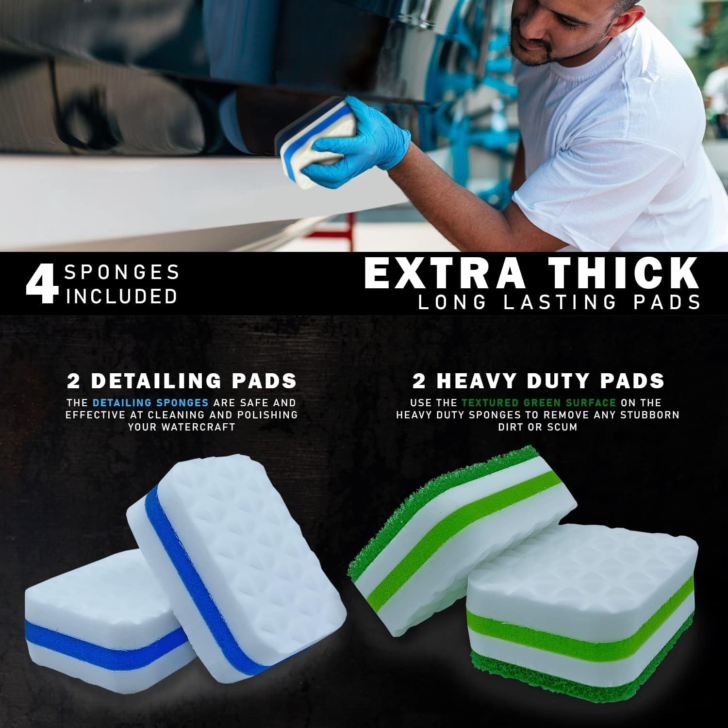 Marine Grime & Scuff Remover Pads | Boat Cleaning Supplies & Polishing Sponges for Boats &Jet Skis | Boat Erasers for Deck Marks, Scratches & Black Streaks | Improved Strength & Higher Density