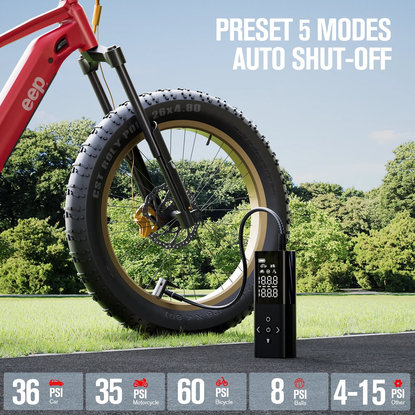 AP150 Tire Inflator Portable Air Compressor, 150 PSI Cordless Tire Pump with Digital Pressure Gauge, LED Light, Auto-Shutoff for Cars Bikes Motorcycles Balls