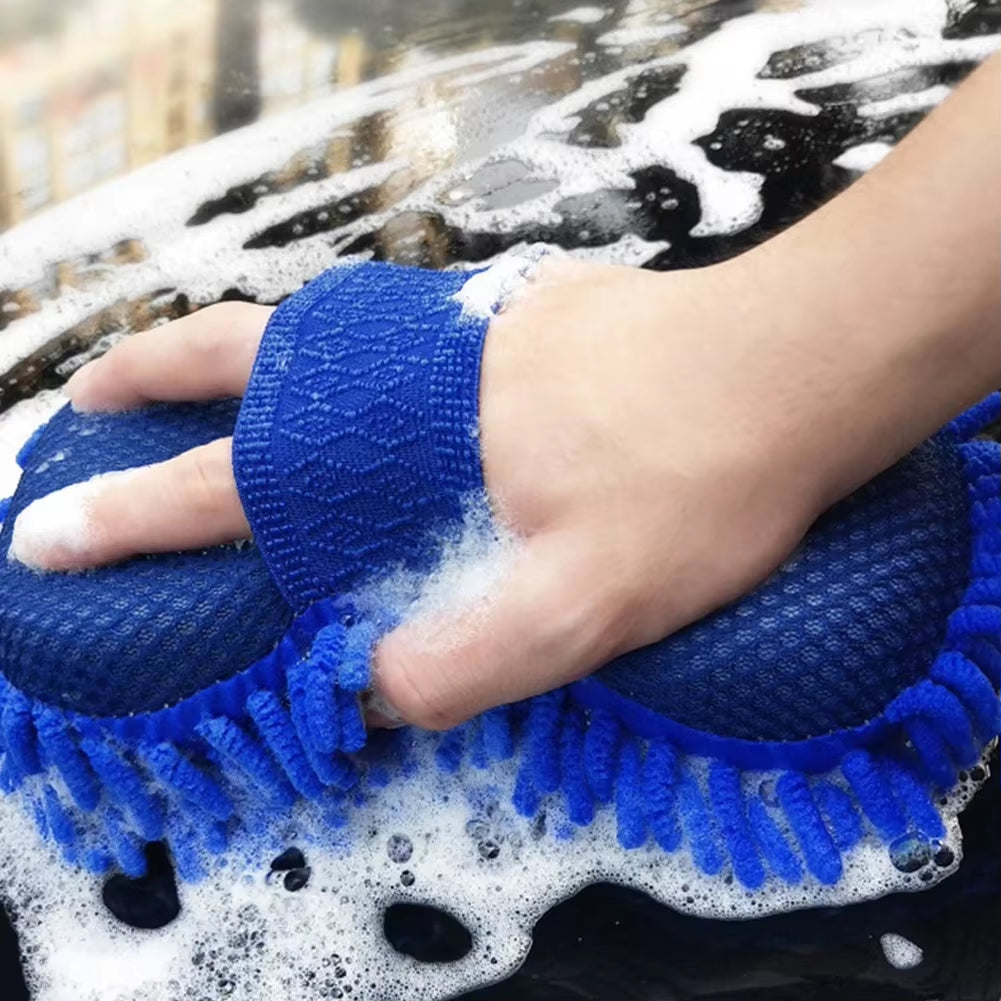 1 Pc Blue Microfiber Chenille Car Wash Sponge Care Washing Brush Pad Cleaning Tool Auto Washing Towel Gloves Styling Accessories