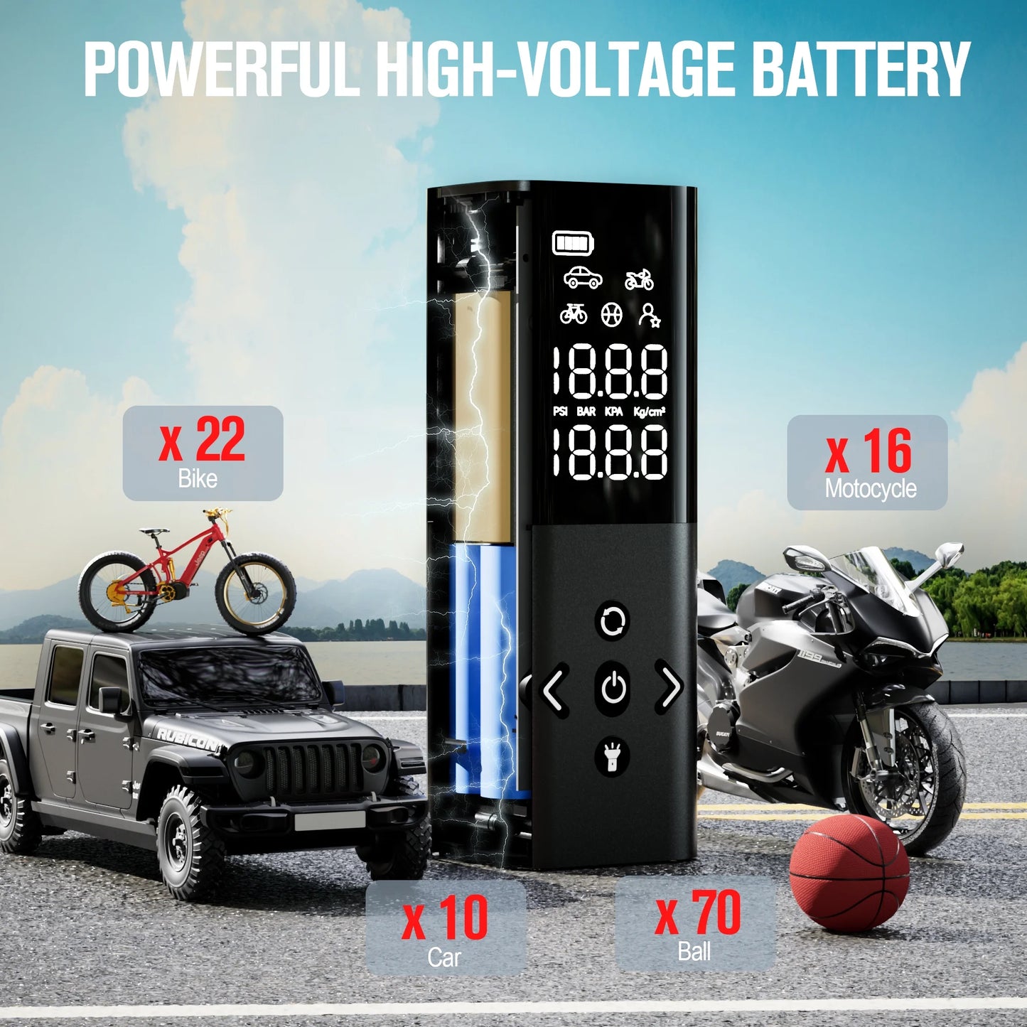 AP150 Tire Inflator Portable Air Compressor, 150 PSI Cordless Tire Pump with Digital Pressure Gauge, LED Light, Auto-Shutoff for Cars Bikes Motorcycles Balls