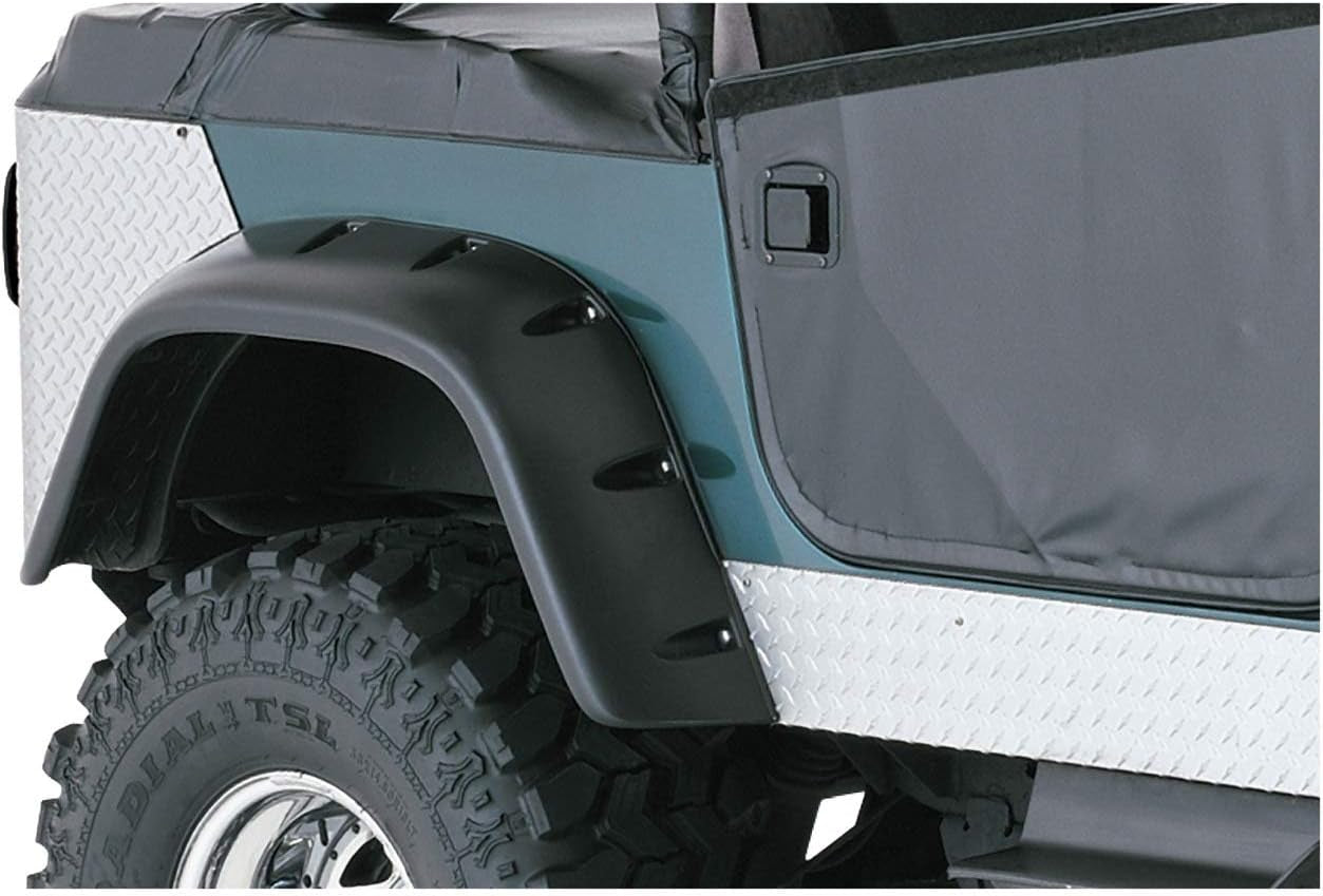 Jeep Cutout Pocket/Rivet Style Front & Rear Fender Flares | 4-Piece Set, Black, Textured Finish | 10910-07 | Fits 1956-1986 Jeep CJ5, CJ5A, CJ6, CJ6A, CJ7, Willys