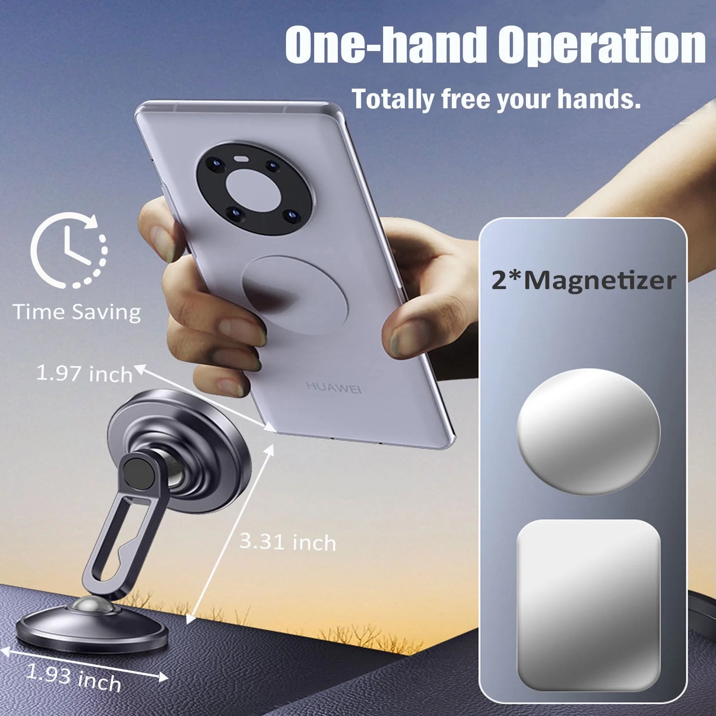 Magnetic Car Mount: 360 Degrees Rotatable Car Phone Holder - Air Vent Dashboard Windshield Car Mount