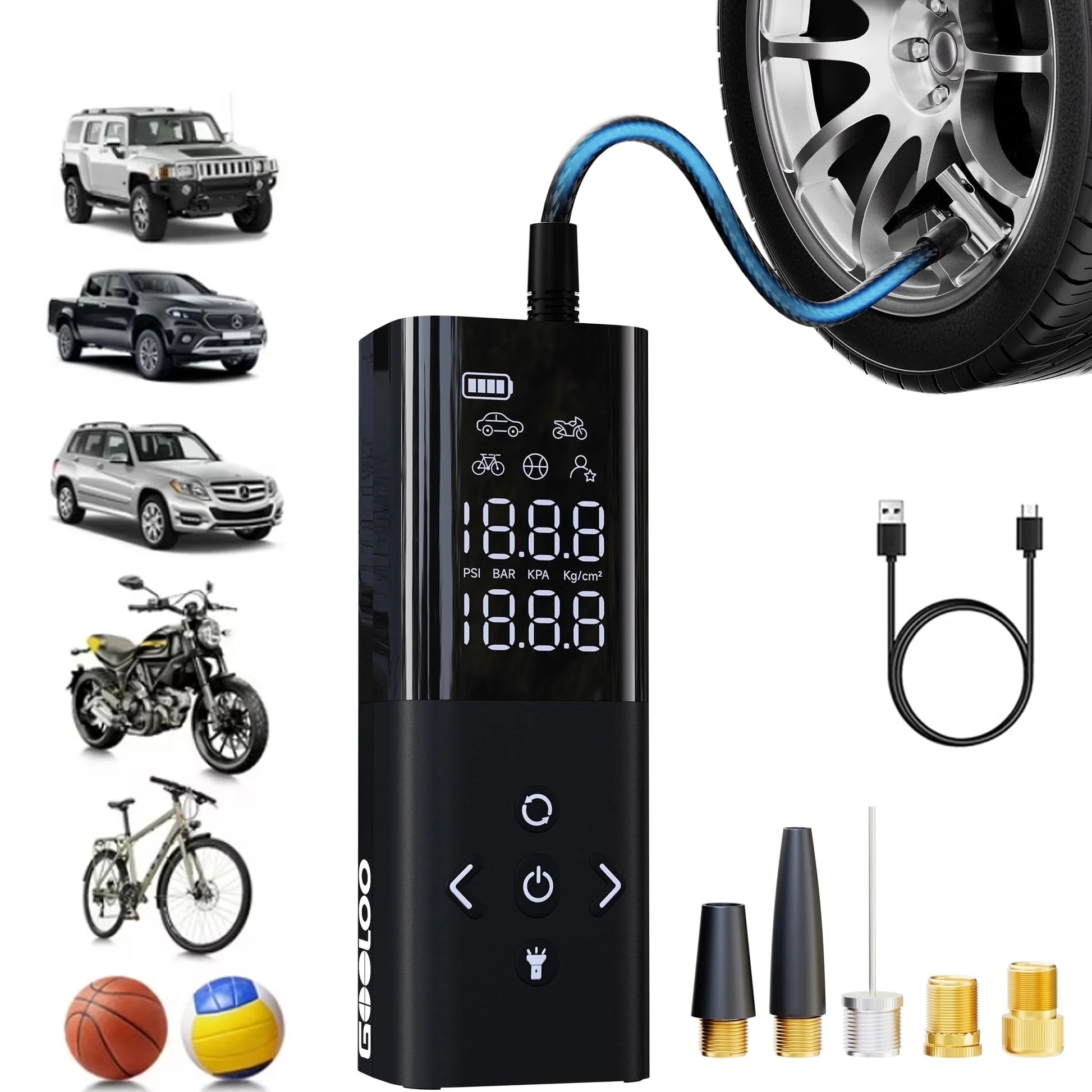 AP150 Tire Inflator Portable Air Compressor, 150 PSI Cordless Tire Pump with Digital Pressure Gauge, LED Light, Auto-Shutoff for Cars Bikes Motorcycles Balls