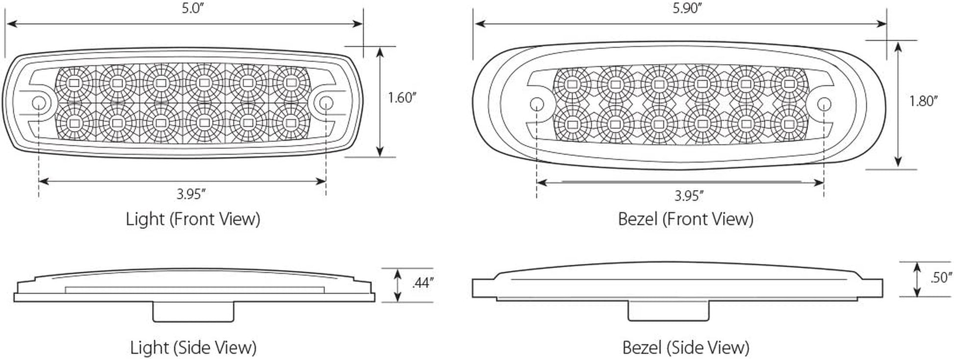 78566 Amber Rectangular Spyder 12-LED Marker and Clearance Sealed Light with Clear Lens and Stainless Steel Rim