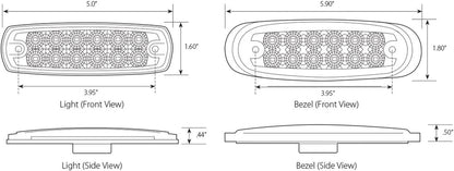 78566 Amber Rectangular Spyder 12-LED Marker and Clearance Sealed Light with Clear Lens and Stainless Steel Rim