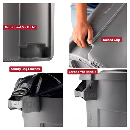 32 Gal. Grey Outdoor Vented Trash Can with Domed Lid