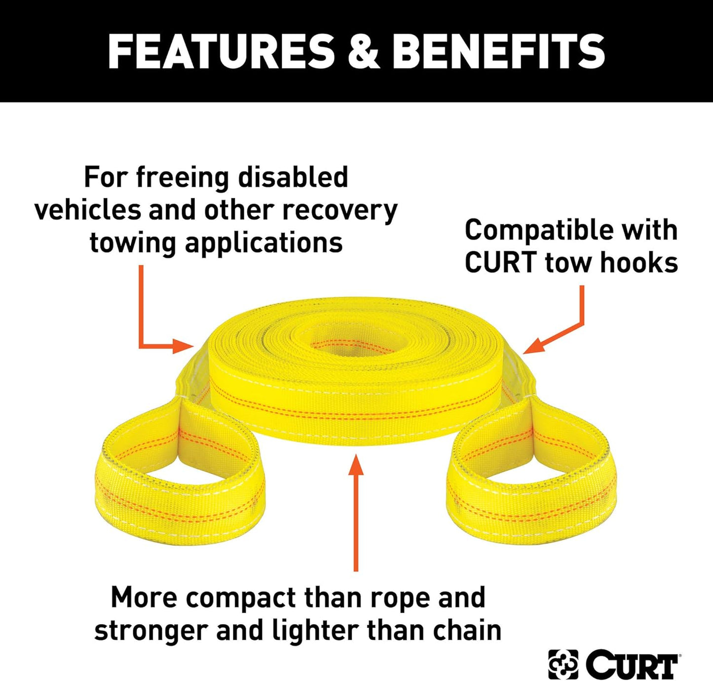 83066 30-Foot Yellow Nylon Recovery Tow Strap, 18,000 Lbs Break Strength , WHITE