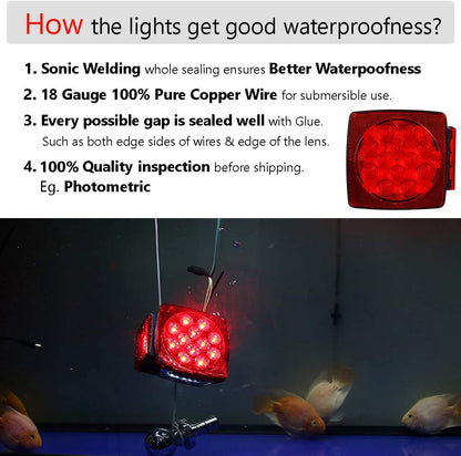 12V Submersible LED Trailer Tail Light Kit for under 80 Inch Trailer Boat Utility Trailer Waterproof (Trailer Light Kit)