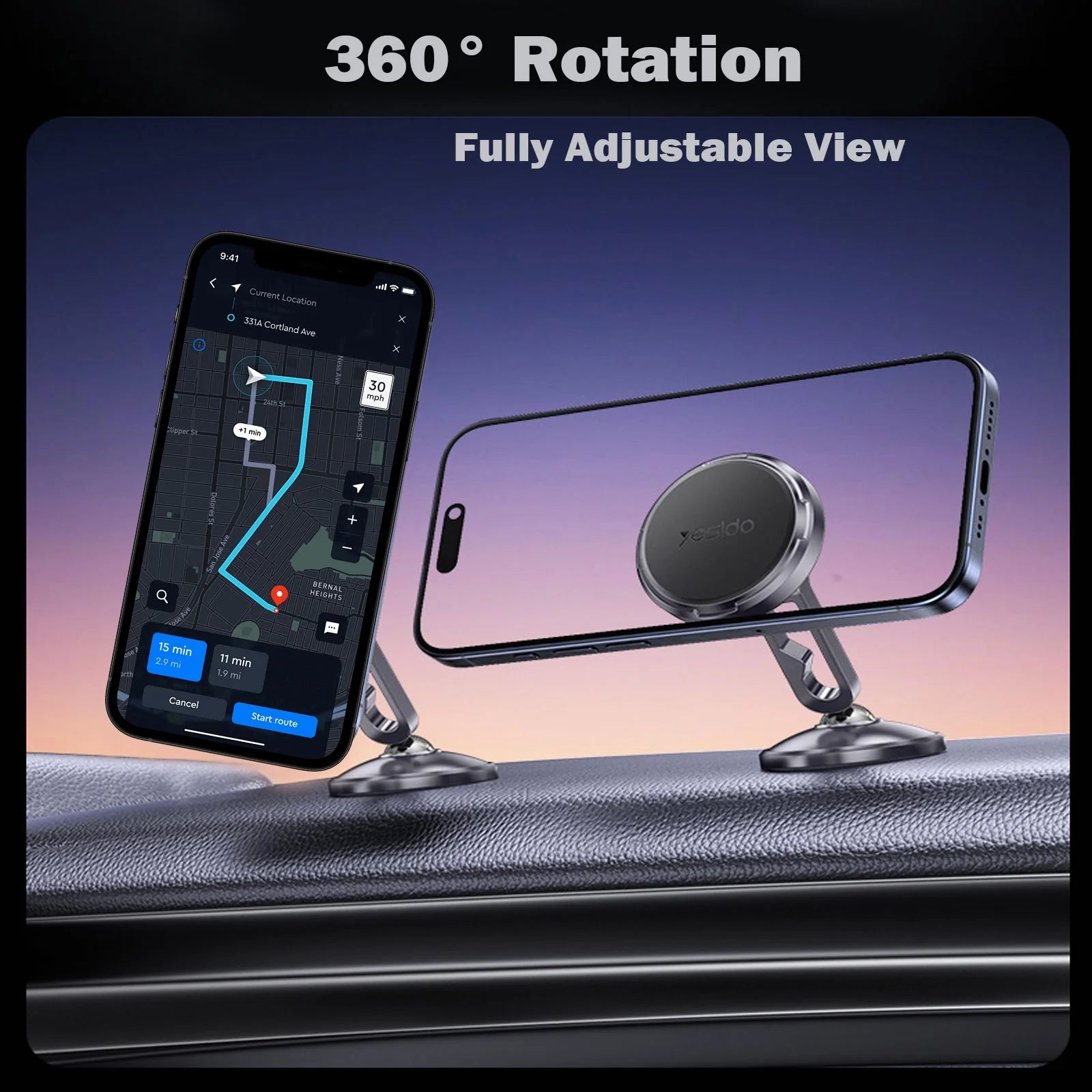 Magnetic Car Mount: 360 Degrees Rotatable Car Phone Holder - Air Vent Dashboard Windshield Car Mount
