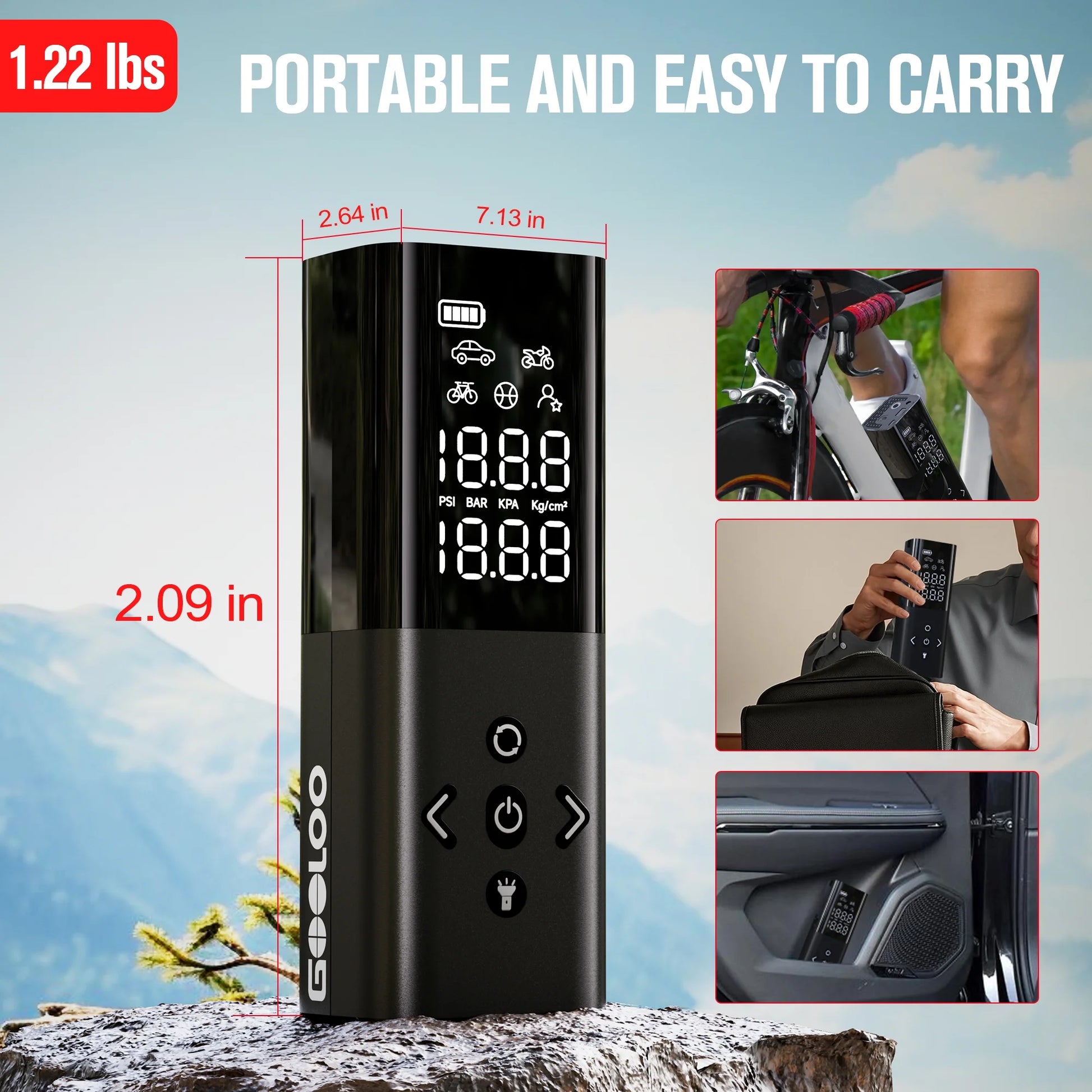 AP150 Tire Inflator Portable Air Compressor, 150 PSI Cordless Tire Pump with Digital Pressure Gauge, LED Light, Auto-Shutoff for Cars Bikes Motorcycles Balls