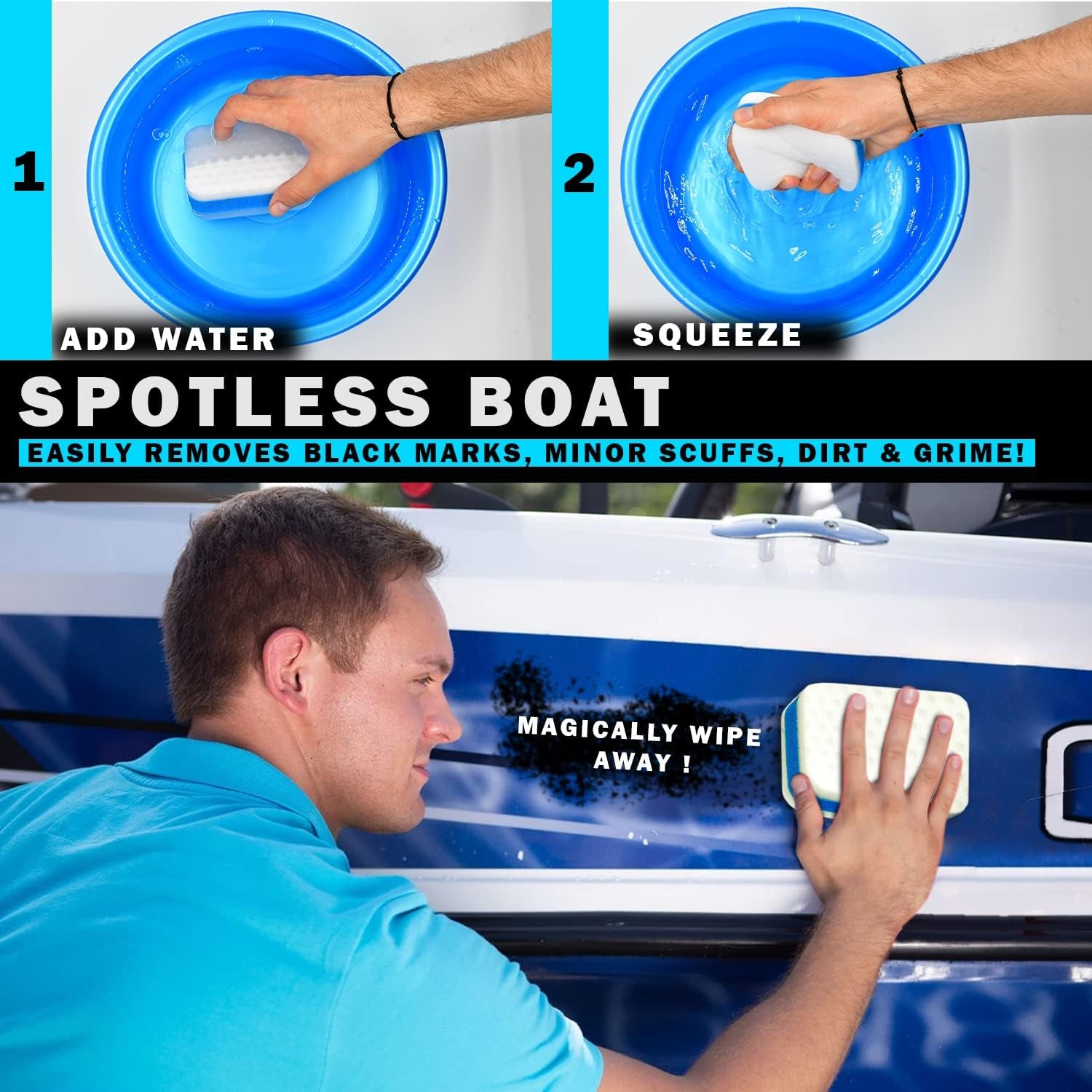 Marine Grime & Scuff Remover Pads | Boat Cleaning Supplies & Polishing Sponges for Boats &Jet Skis | Boat Erasers for Deck Marks, Scratches & Black Streaks | Improved Strength & Higher Density