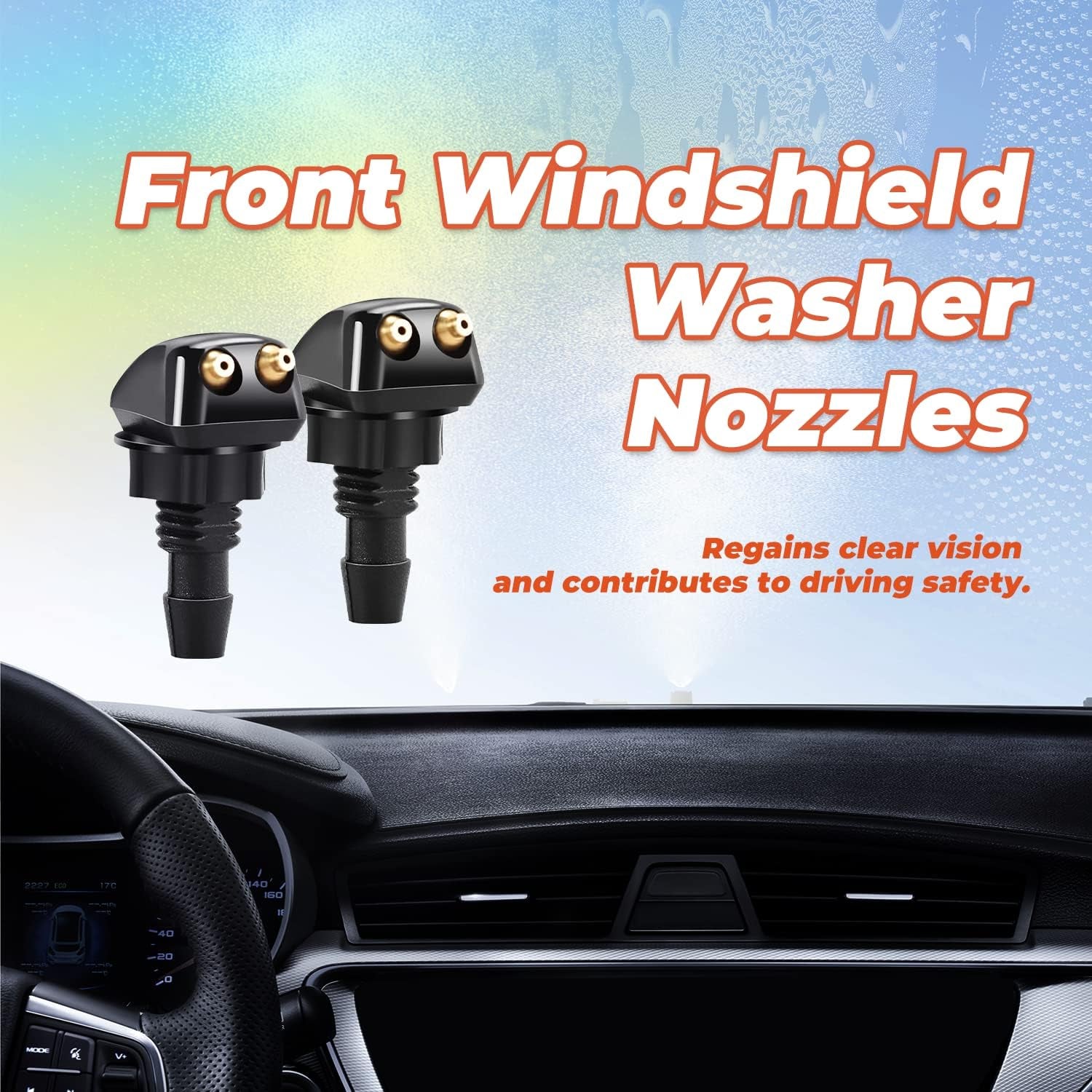 2Pcs Front Windshield Washer Nozzles, Front Windshield Washer Nozzle Kit and Fluid Hose, Windshield Washer Nozzles Wiper Spray Fit for Most Cars